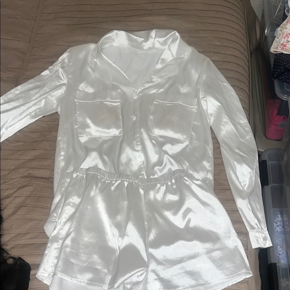 Elegant White Satin Pajama Set